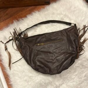 Brown Leather Fringe Shoulder Bag